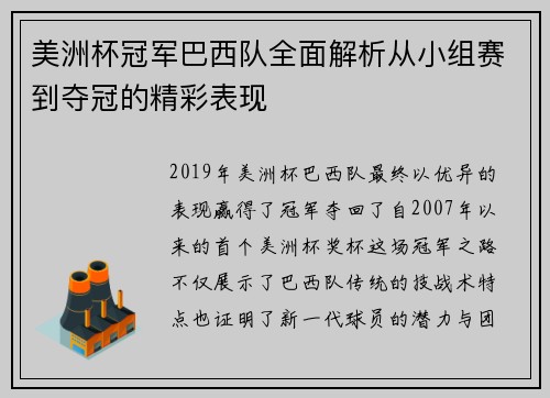 美洲杯冠军巴西队全面解析从小组赛到夺冠的精彩表现